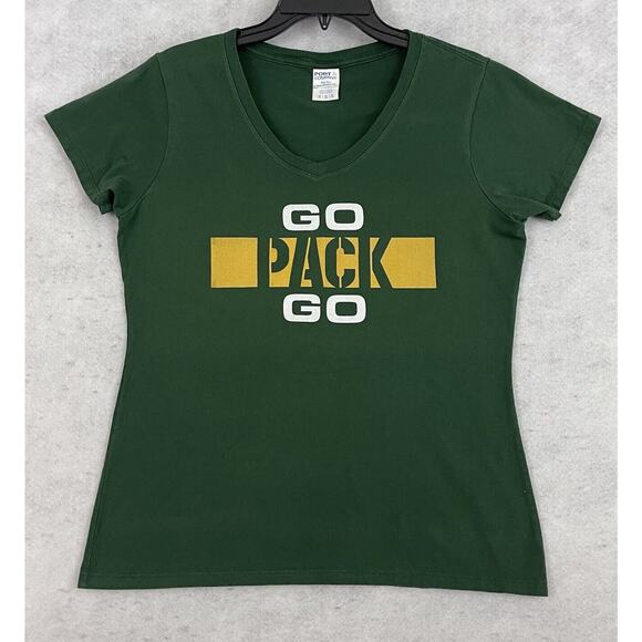 Green Bay Packers T Shirt Womens Size Medium Green V Neck NFL Graphic Go Pack Go - Picture 3 of 9